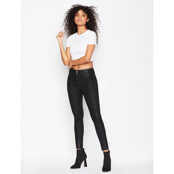 BCBG Generation Womens Pants Black 29 Jeans Skinny High Waisted Coated - Picture 1 of 9